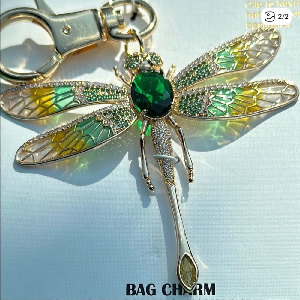 Piper Green and Gold Dragonfly bag charm